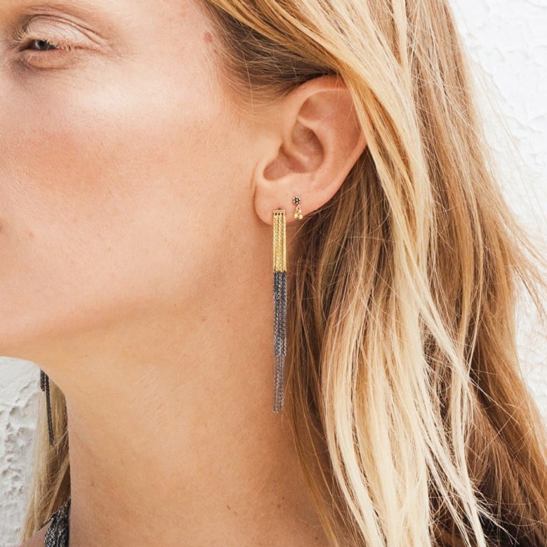 Pendientes cadena fino bicolor oro y plata