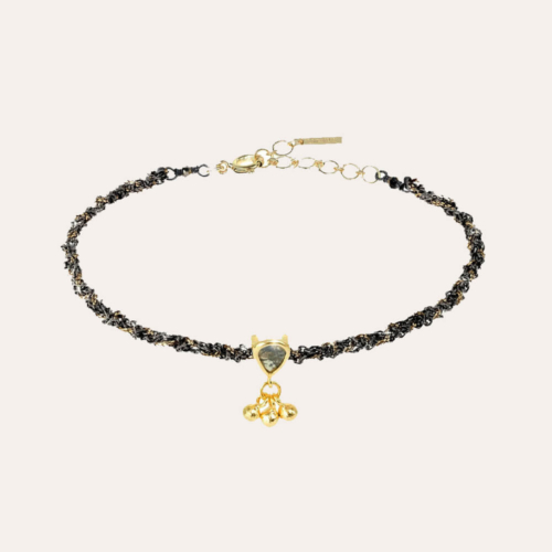 Pulsera fina trenzada con oro y rutenio negra