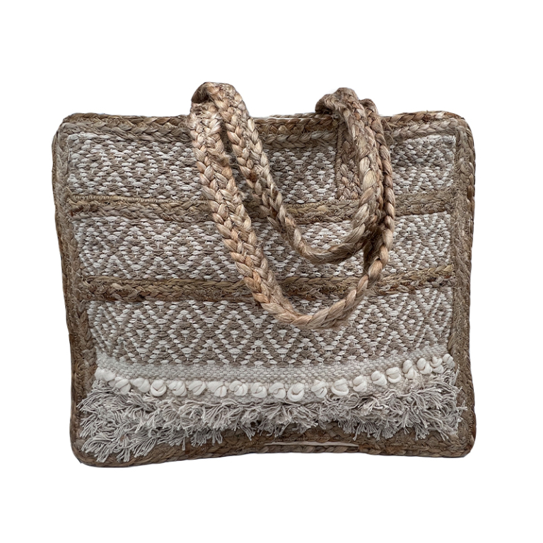 Bolso de jute de rombos y mini flecos
