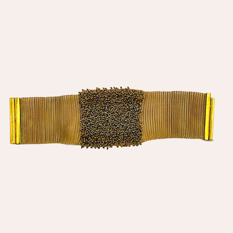 Brazalete malla oro con cuentas negras y oro - Imagen 2