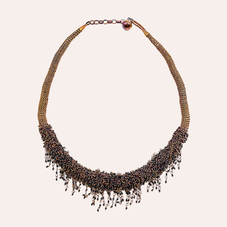 Gargantilla tubular cobre con mini cuentas negro y cobre