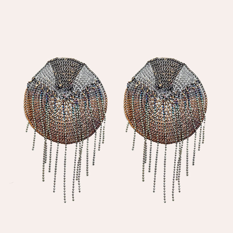 Pendientes malla de plata y cobre cadenas colgantes
