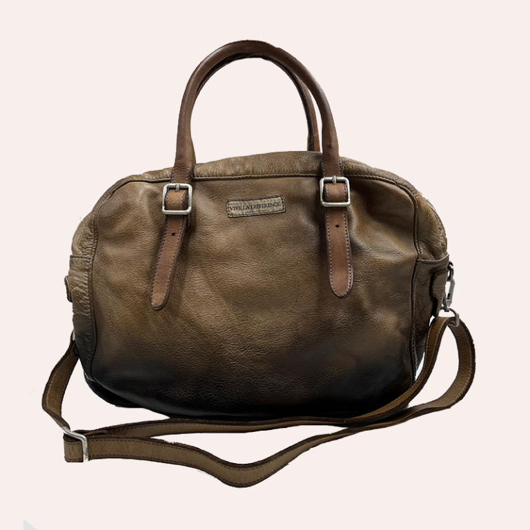 Bolso ovalado de piel taupe degradado