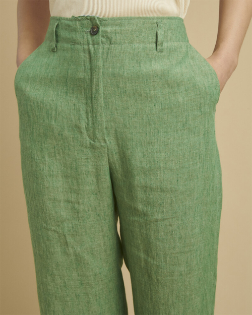 diega pantalon pomo lino verde vivo detalle