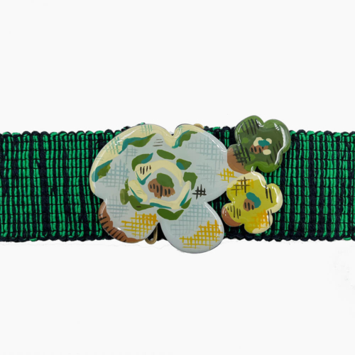Exquisite cinturon ancho tejido verde con flor 13593