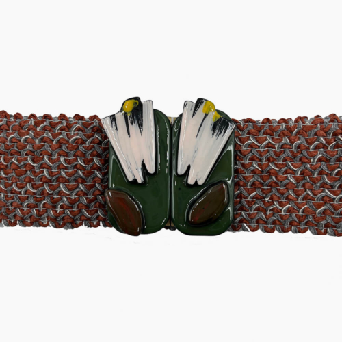 exquisite cinturon tejido bordo pincelada verde 13592