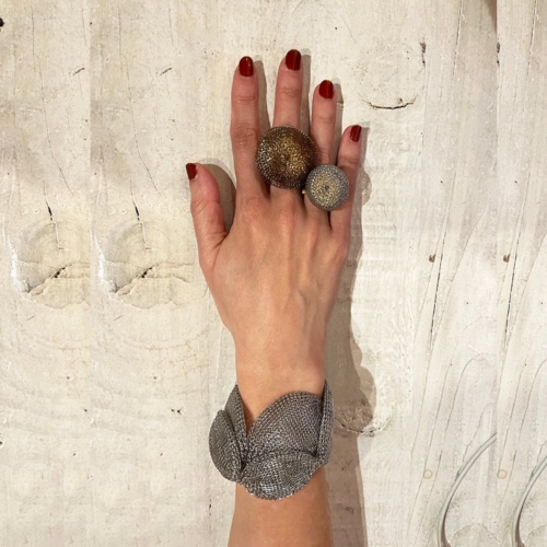 Soninke anillo domo grande cobre y oro 13653