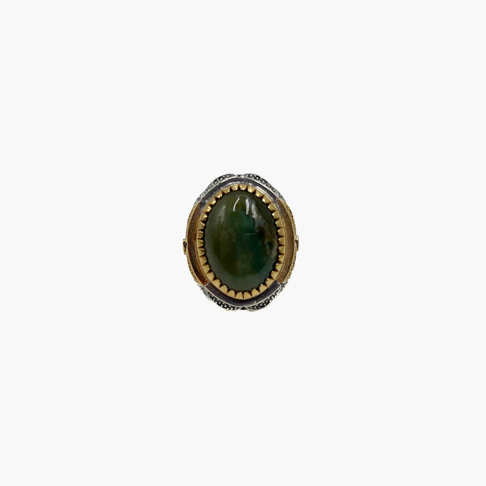 Anillo de Plata con Baño de Oro, Aventurina y Detalles de Daga