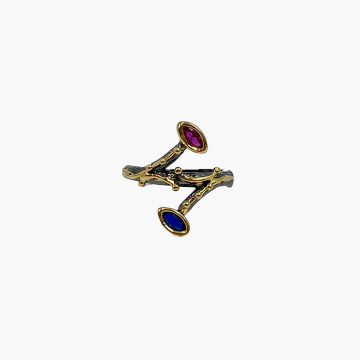 Anillo de Plata con Baño de Oro, Rubí y Ónix Negro