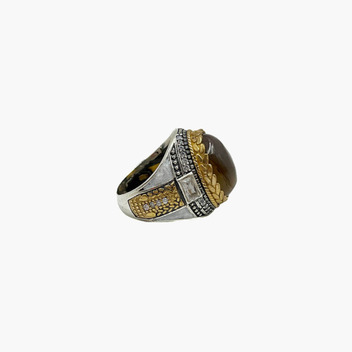Anillo de Plata con Baño de Oro y Piedra Ojo de Tigre