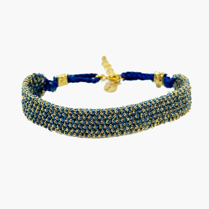 Pulsera Hilo Azul y Oro