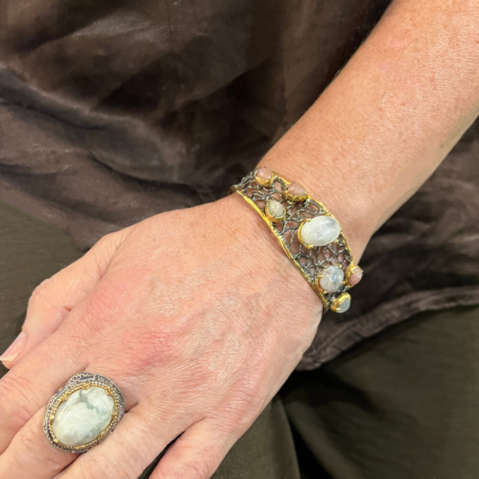 Pulsera Jade blanco y Rodocrosita