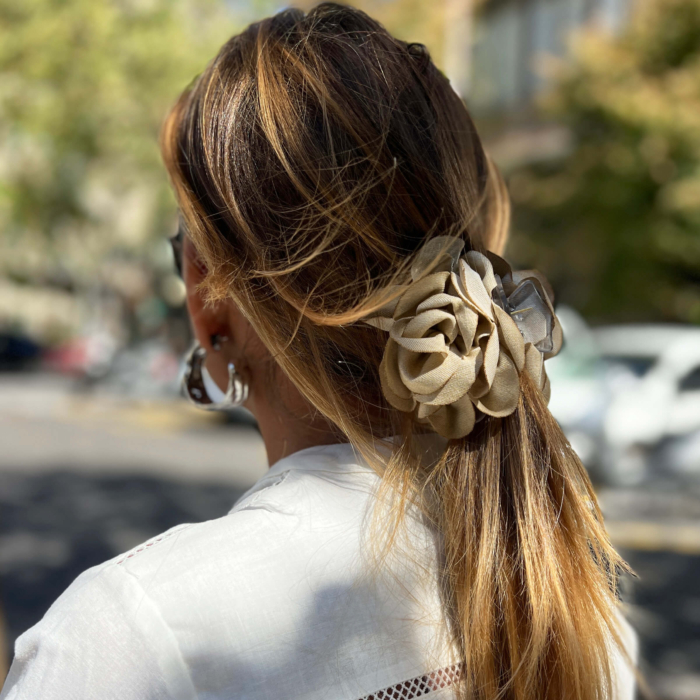 Pinza de pelo doble Flor Beige