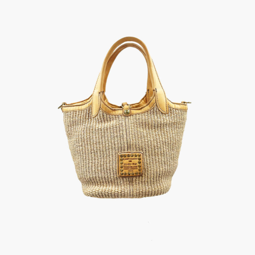 Campomaggi Bolso Pequeño de Rafia con Asas de Piel al Tono