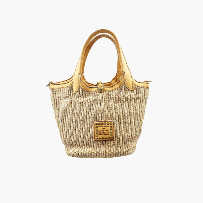 Campomaggi Bolso Pequeño de Rafia con Asas de Piel al Tono