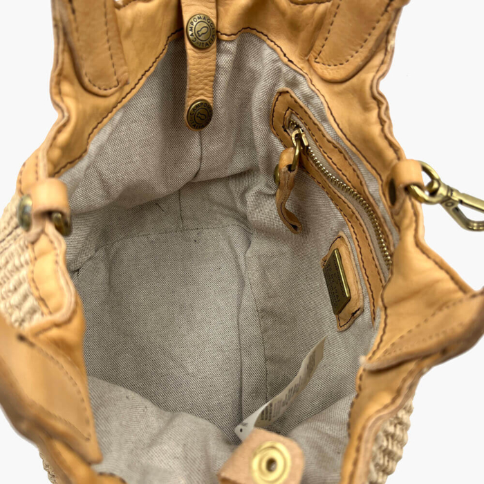 Campomaggi Bolso Pequeño de Rafia con Asas de Piel al Tono