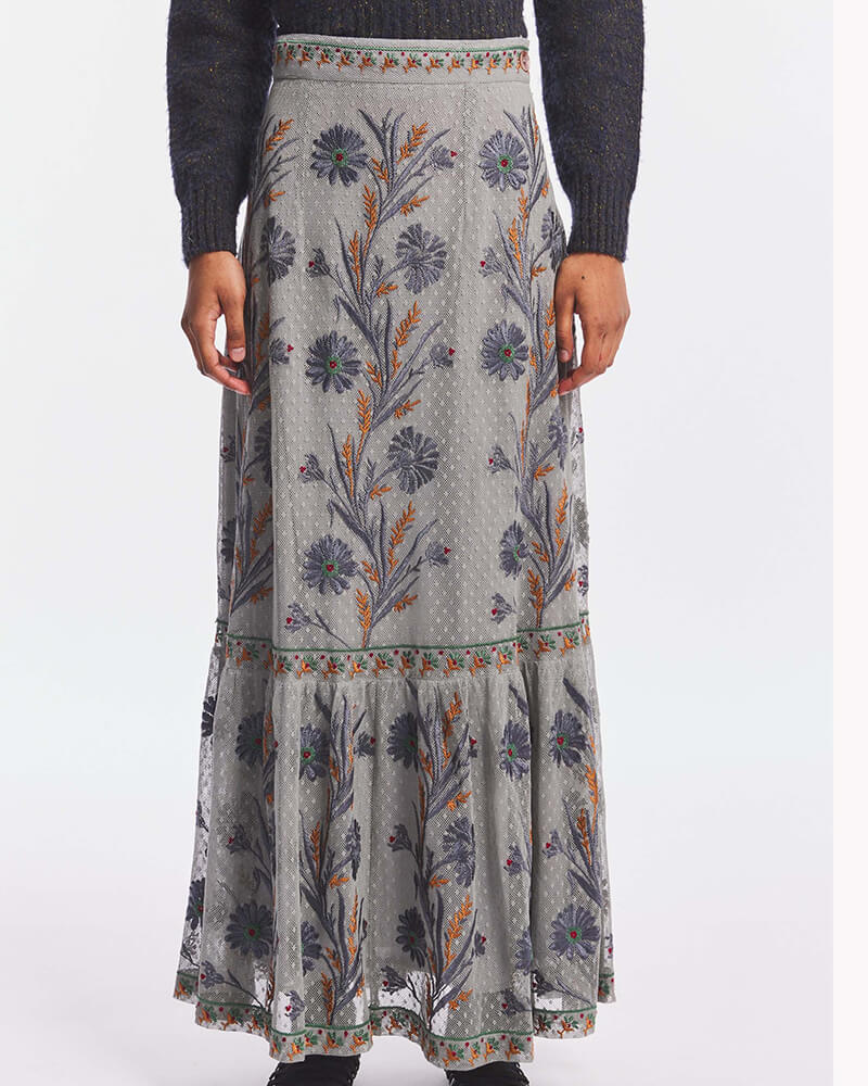 Antik Batik Falda Yolaine Larga de Algodón Bordado