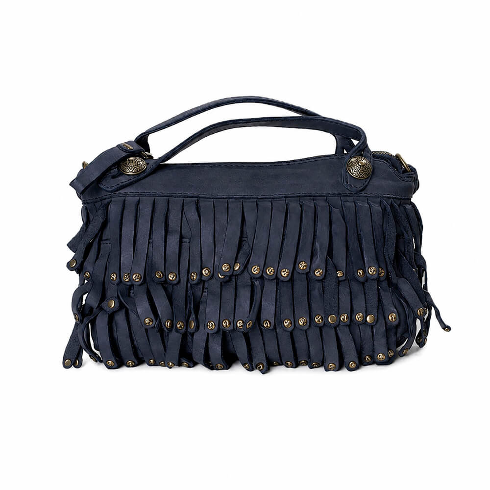 Campomaggi Bolso Melissa pequeño con flecos en piel Azul