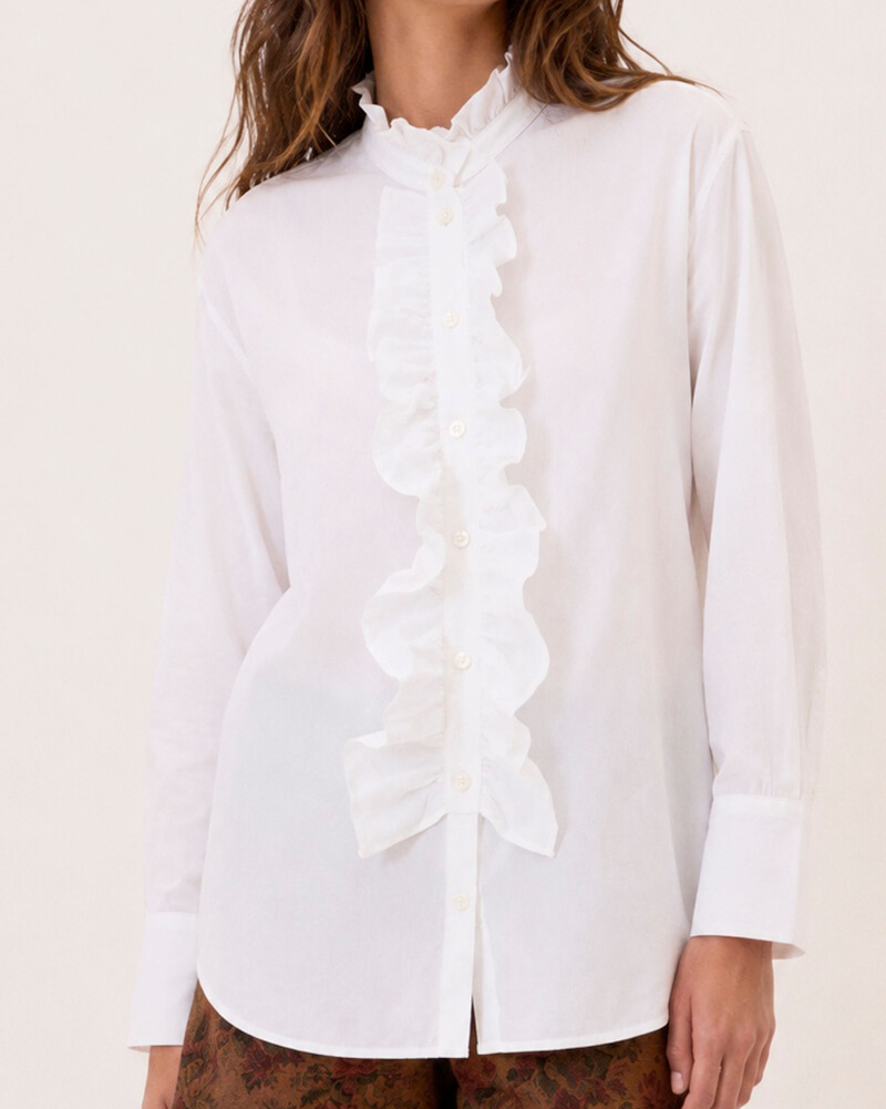 Ottod’Ame Camisa de algodón blanca con volante Leslie