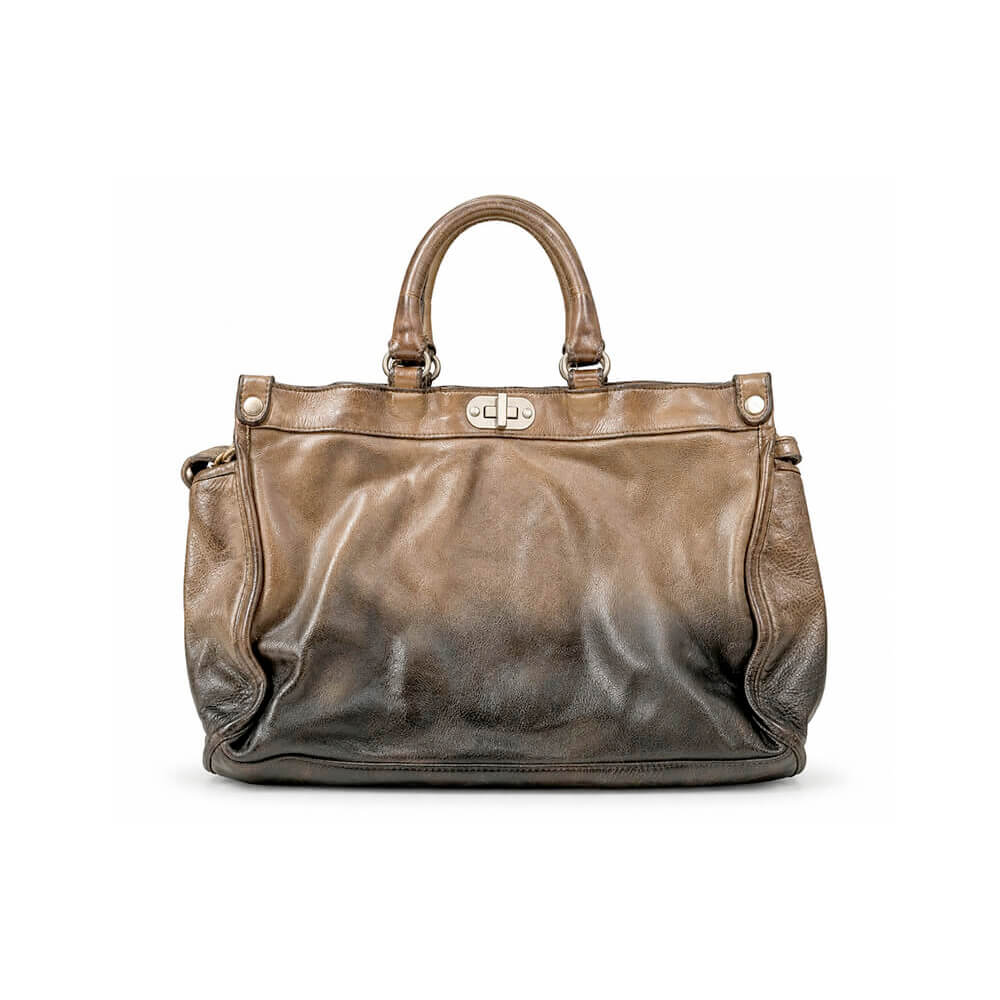 Vive la Difference Bolso de Piel Camel y Chocolate– Bolso Degradé
