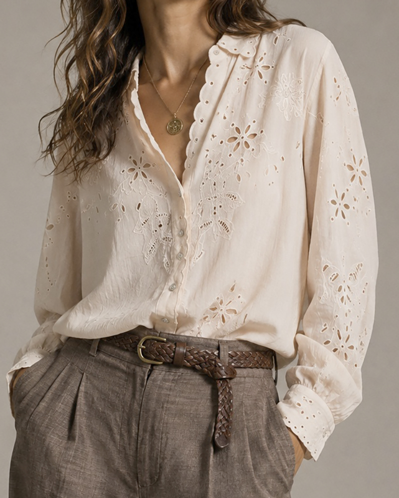 Camisa Belia rosa con bordados y volantes rosa