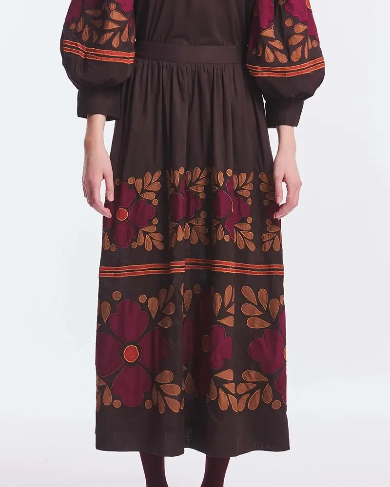 Antik Batik Falda Axo de Popelín de Algodón con Flores