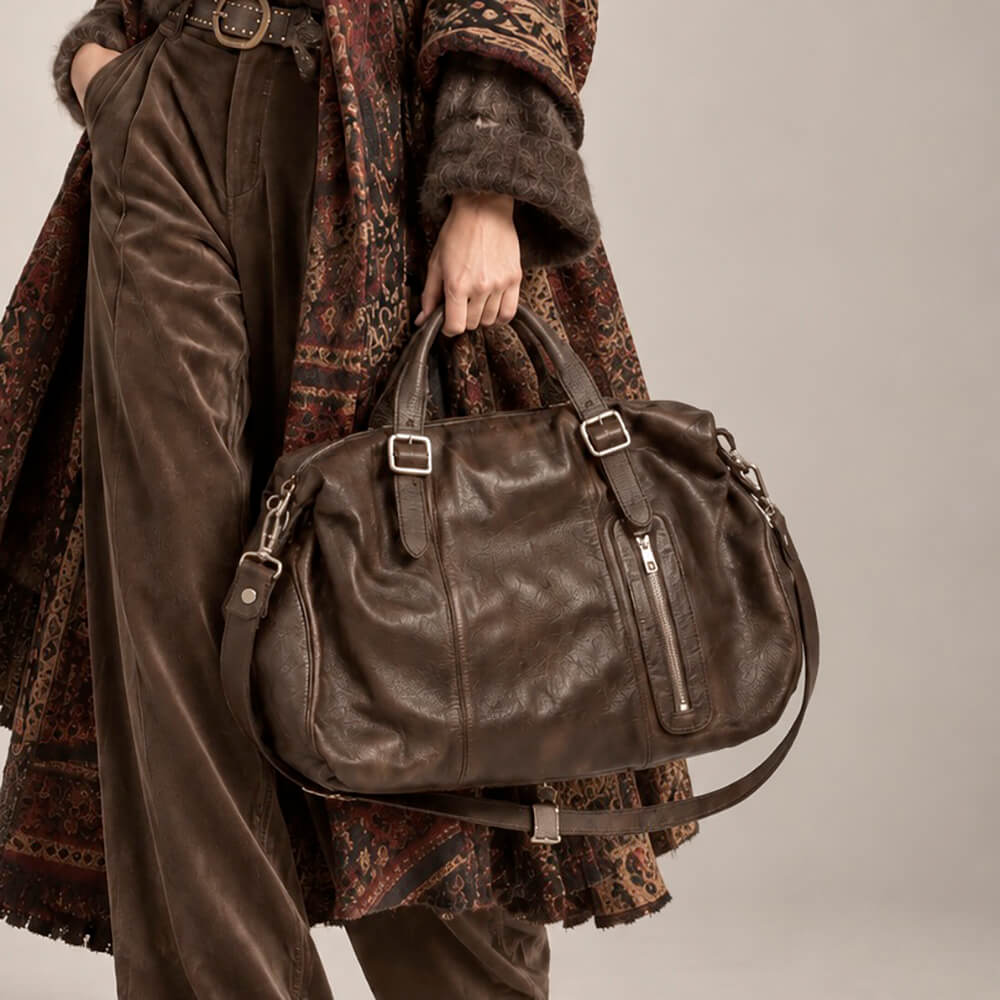 Vive la Différence Bolso de Piel Chocolate – Bolso de Mano y Hombro