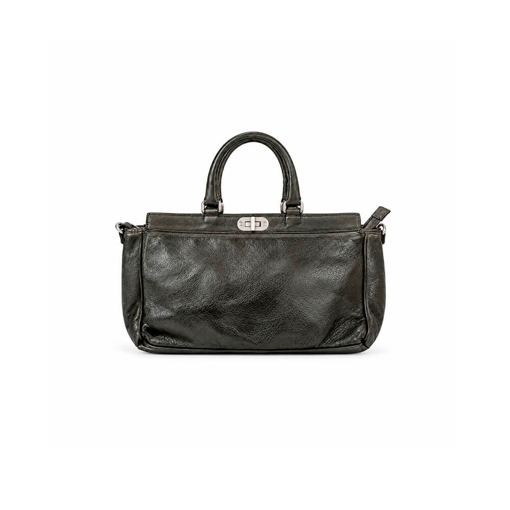 Vive la Difference Bolso de Piel Kaki Verde Militar y Negro – Bolso de Mano y Hombro