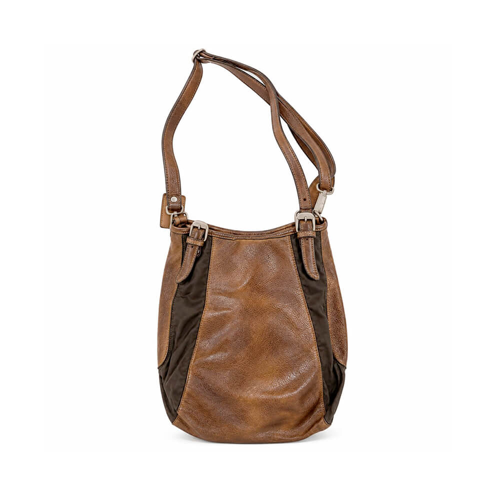 Vive la Différence Bolso de Piel y Textil Coñac y Negro