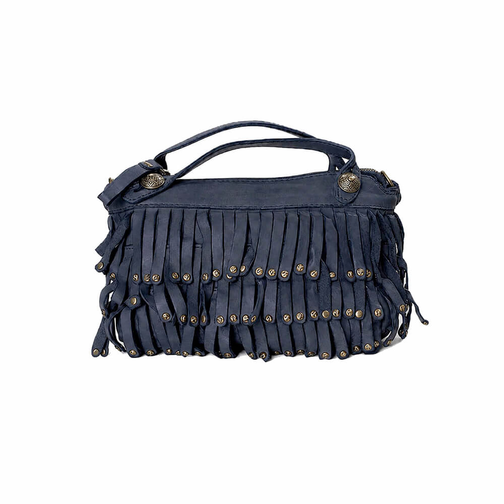 Campomaggi Bolso Melissa pequeño con flecos en piel Azul