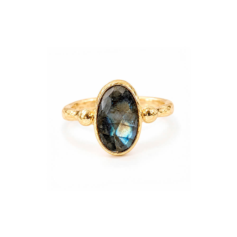 Anillo de Labradorita Natural con Baño de Oro