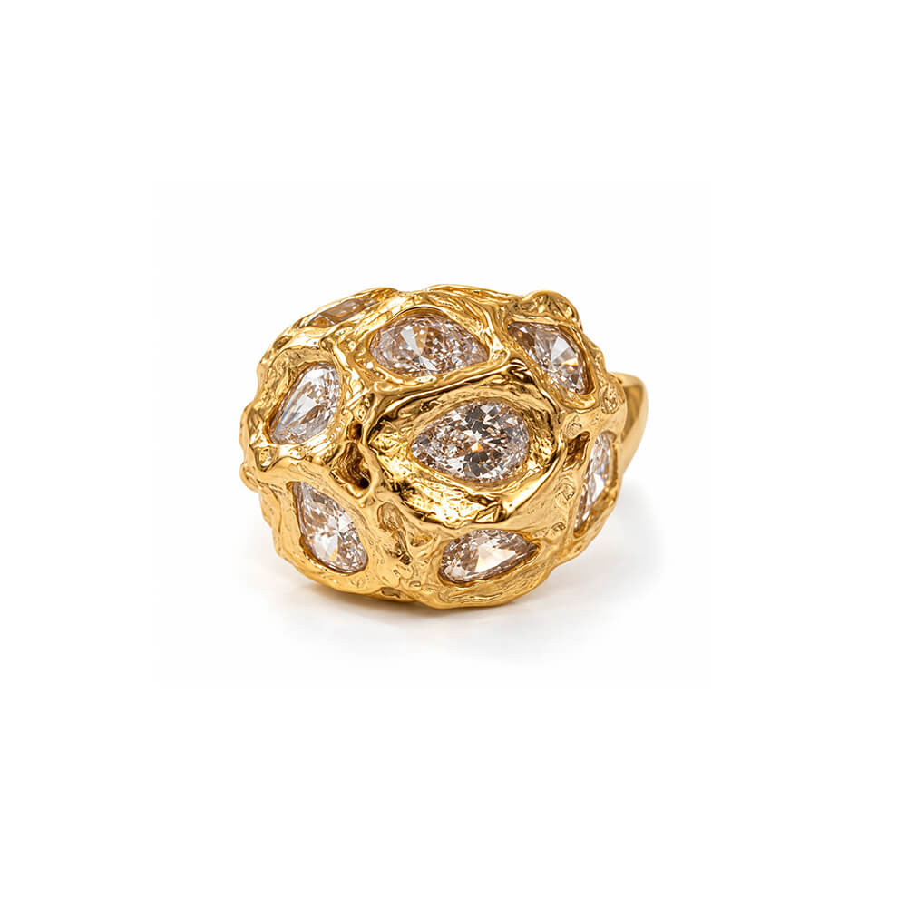 Gas Bijoux Anillo Ball Baño de Oro con Strass