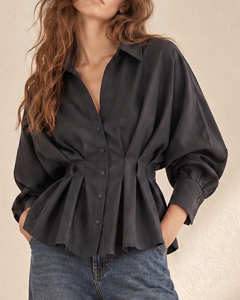 Camisa Peplum Azul Marino