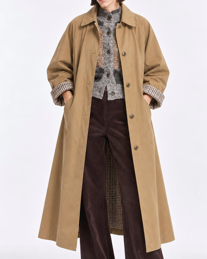 Eleh Gabardina Lio Camel con Forro de Cuadros